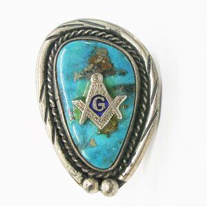 Freemason Lapel Pin Tie Tack genuine Turquoise Gemstone southwestern style